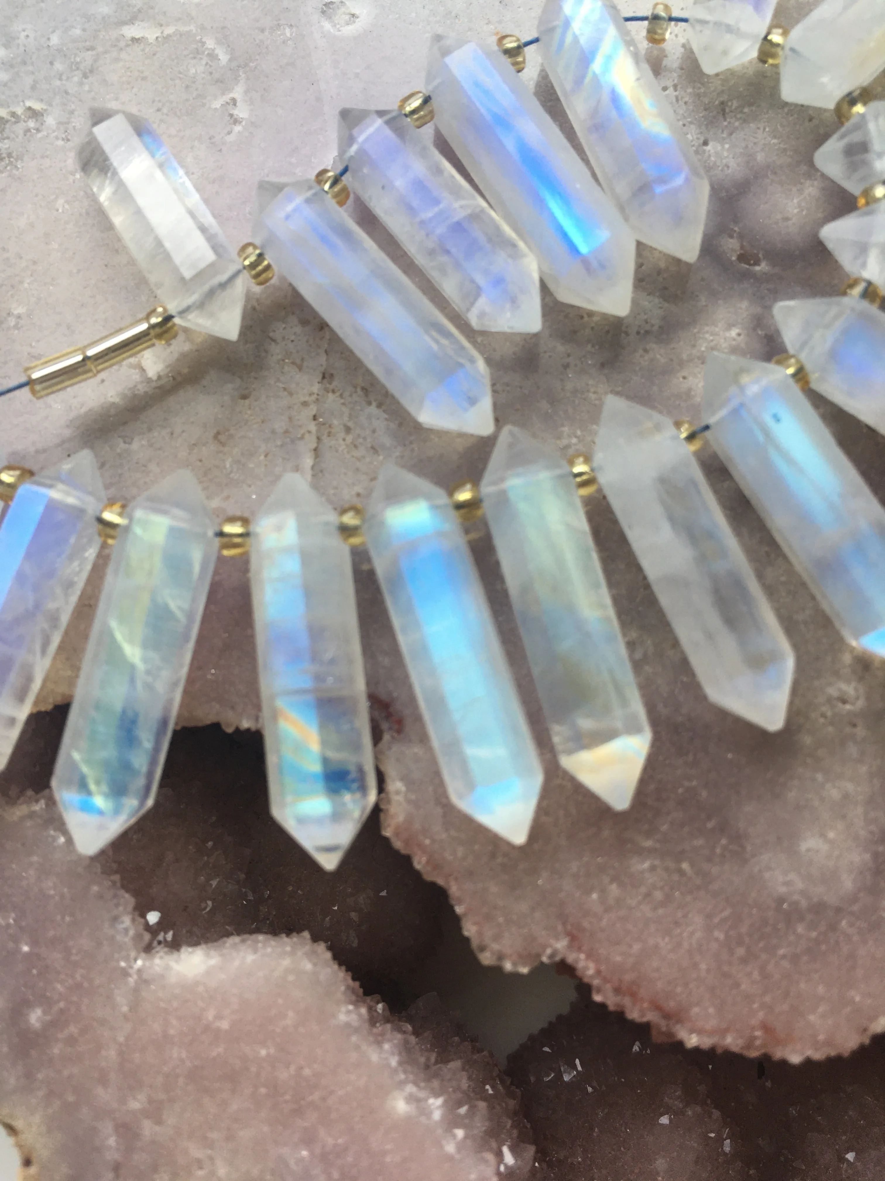 Rainbow Moonstone Crystal Point Healing Necklace