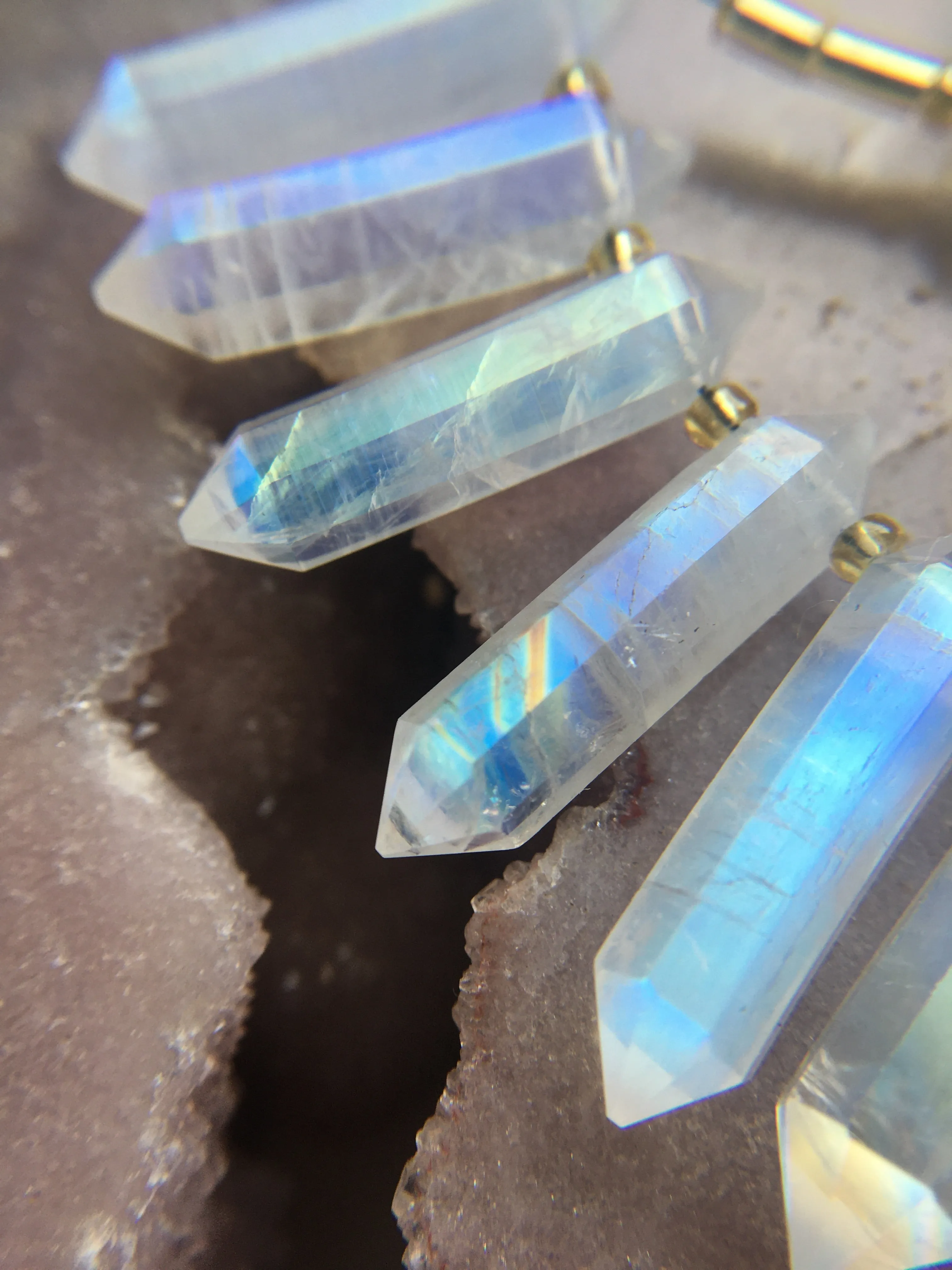 Rainbow Moonstone Crystal Point Healing Necklace