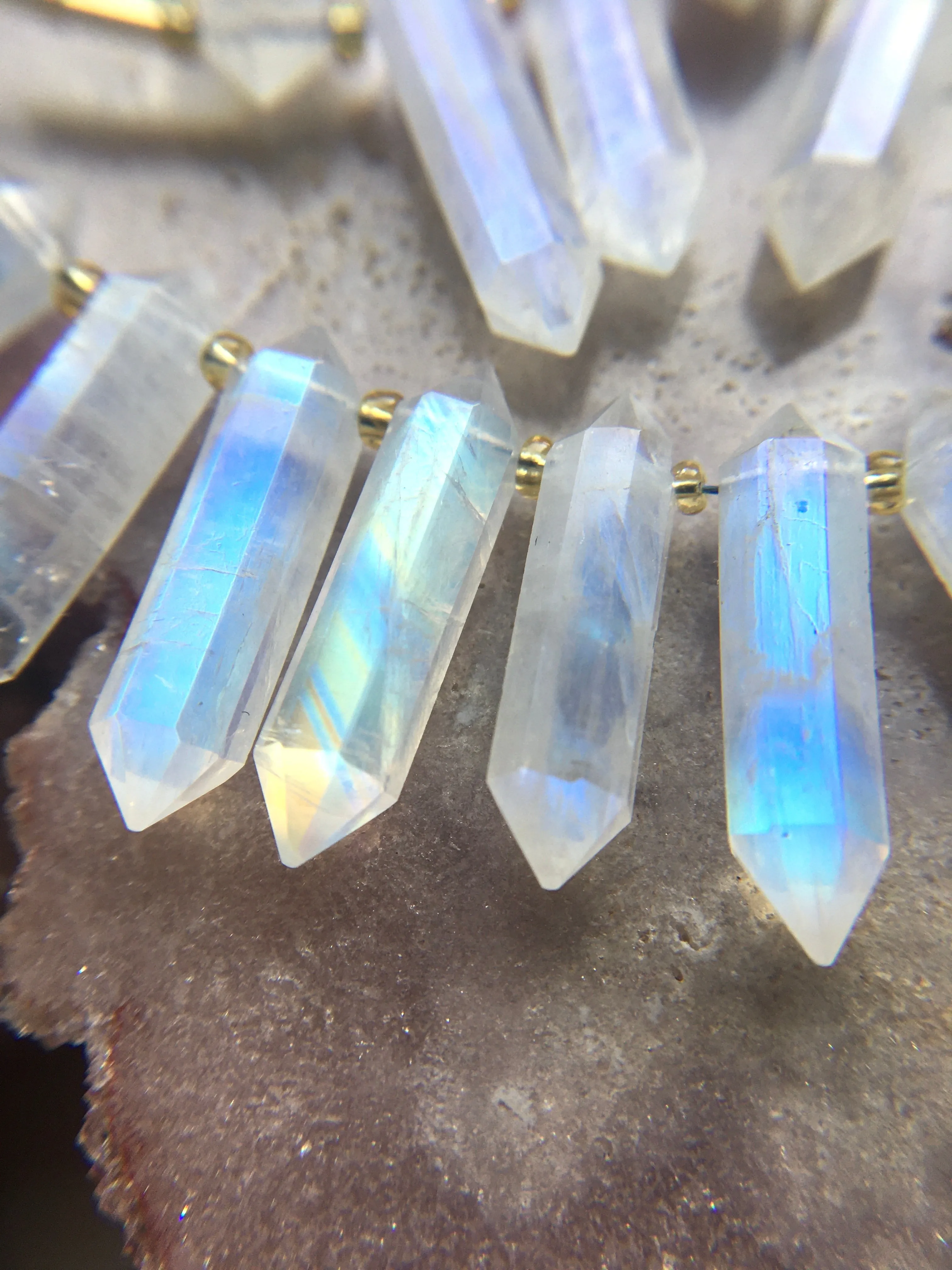 Rainbow Moonstone Crystal Point Healing Necklace