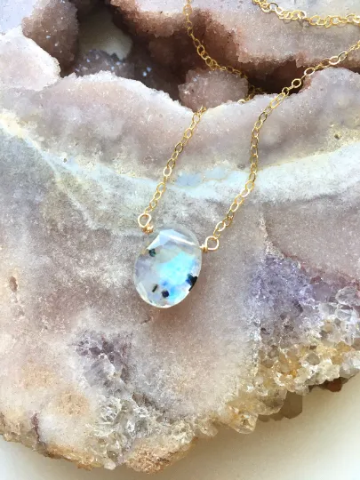 Rainbow Moonstone Necklace - Moonstone Jewelry - Crystal Healing Gift - June Birthstone - For Wife - Silver or Gold