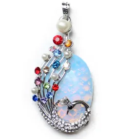 Rainbow Moonstone Opalite Multi-Color Peacock Pendant Necklace