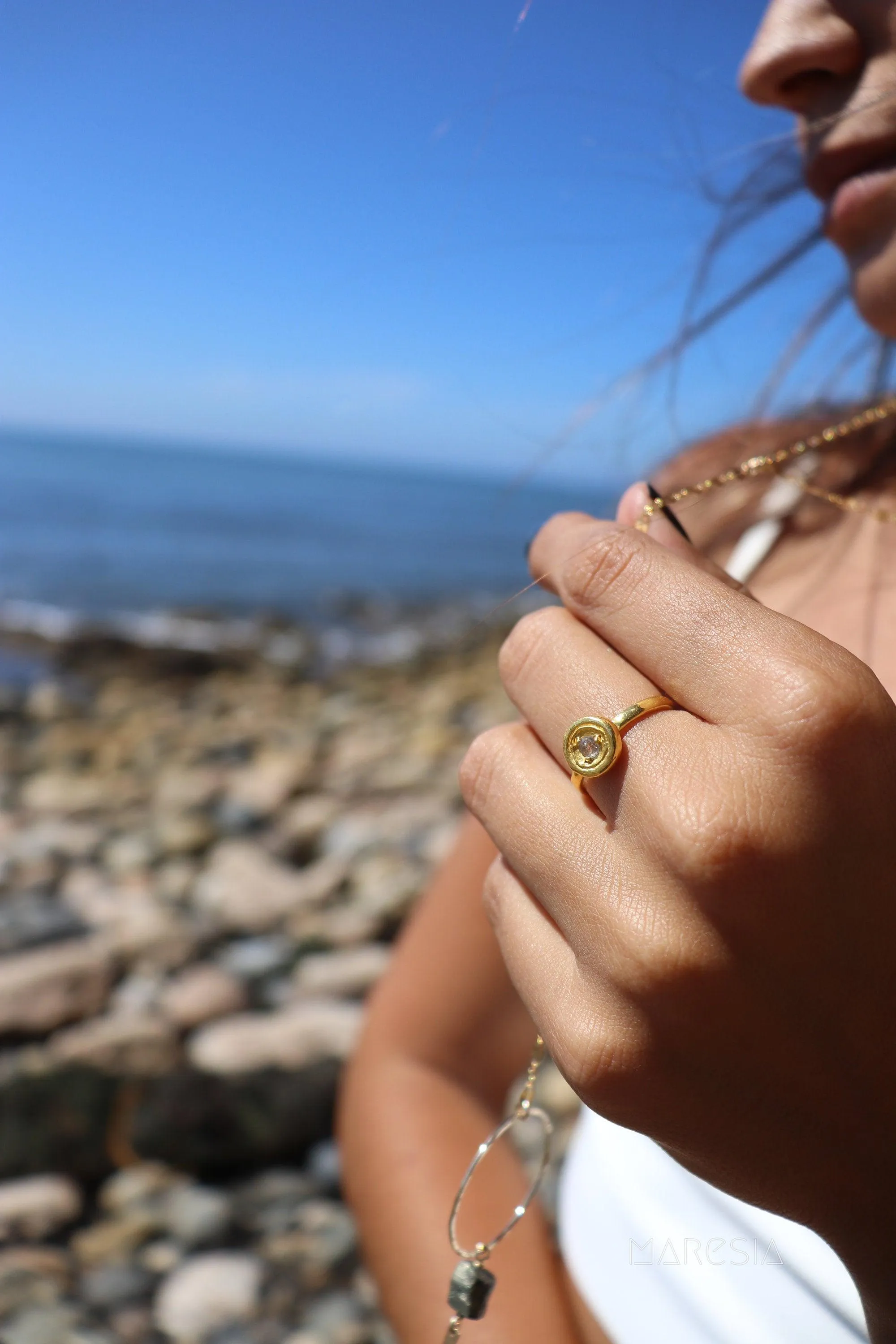 Rainbow Moonstone Ring ~ ~ 14k Gold Plated over Sterling Silver 925 ~ MR150