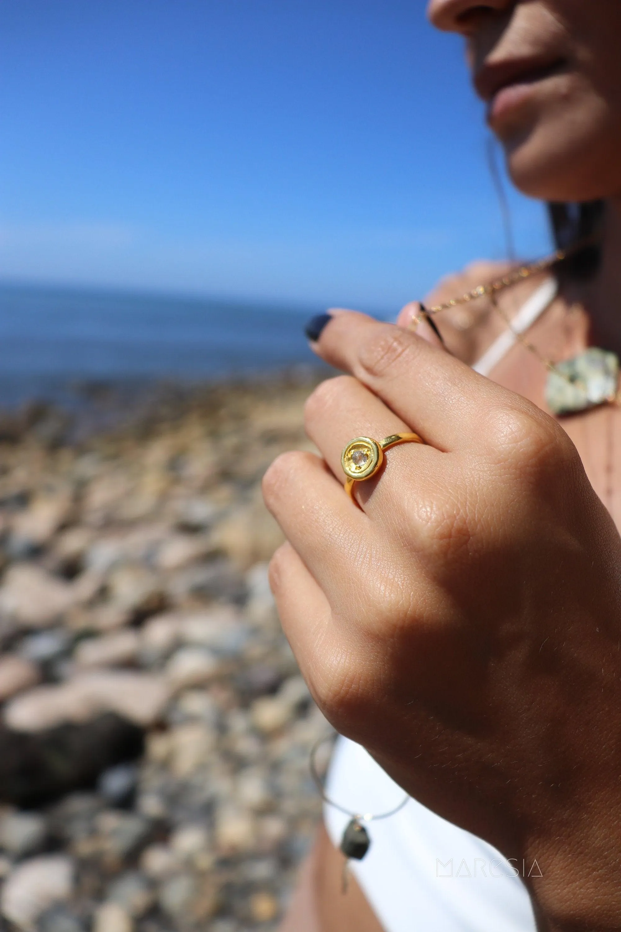 Rainbow Moonstone Ring ~ ~ 14k Gold Plated over Sterling Silver 925 ~ MR150