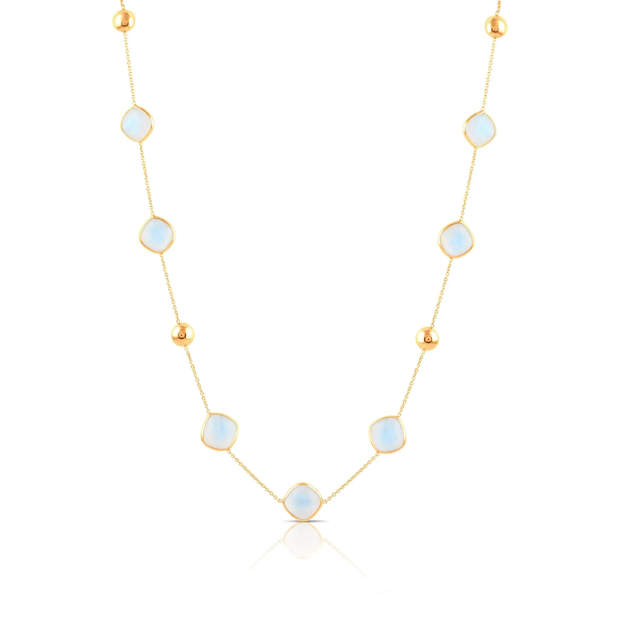 Rainbow Moonstone Square Necklace In 18K Yellow Gold