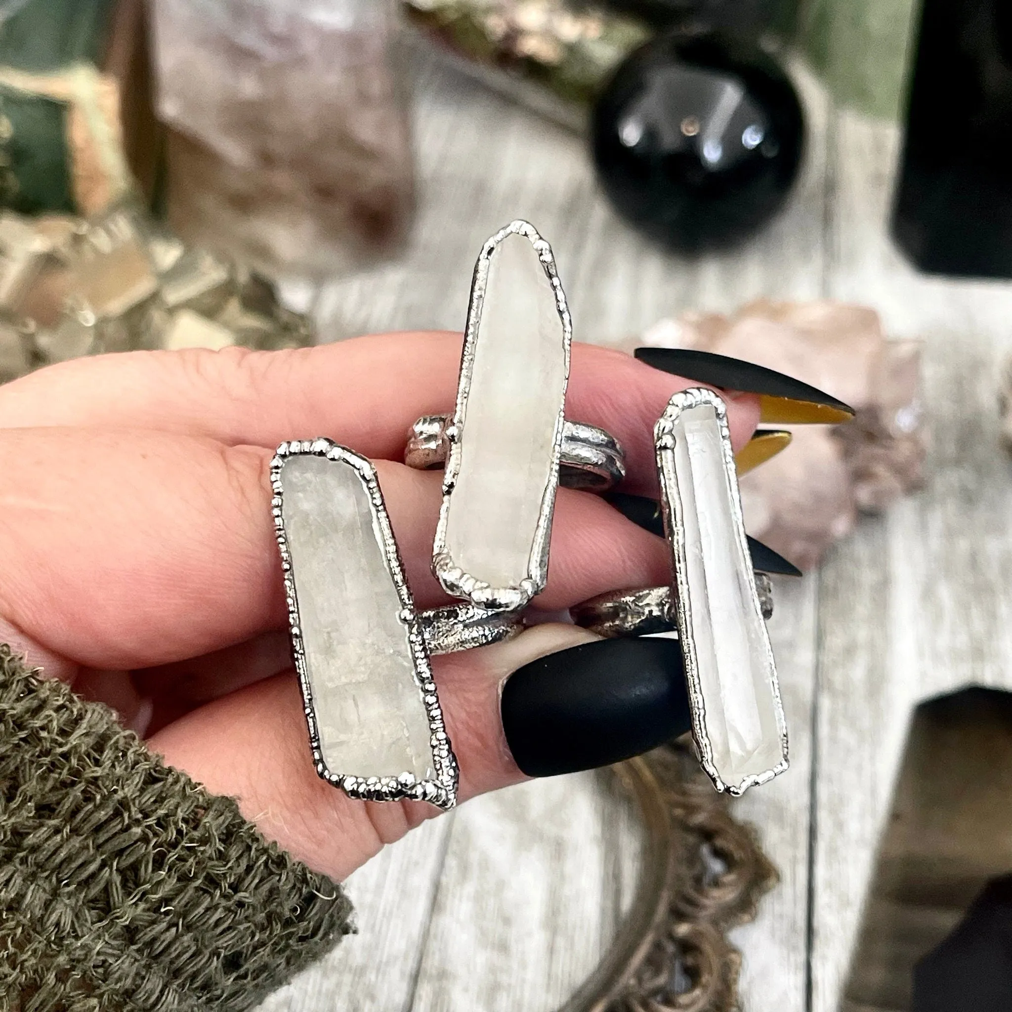 Raw Clear Quartz Crystal Point Ring Set in Fine Silver Size 5 6 7 8 9 / Foxlark Collection - One of a Kind