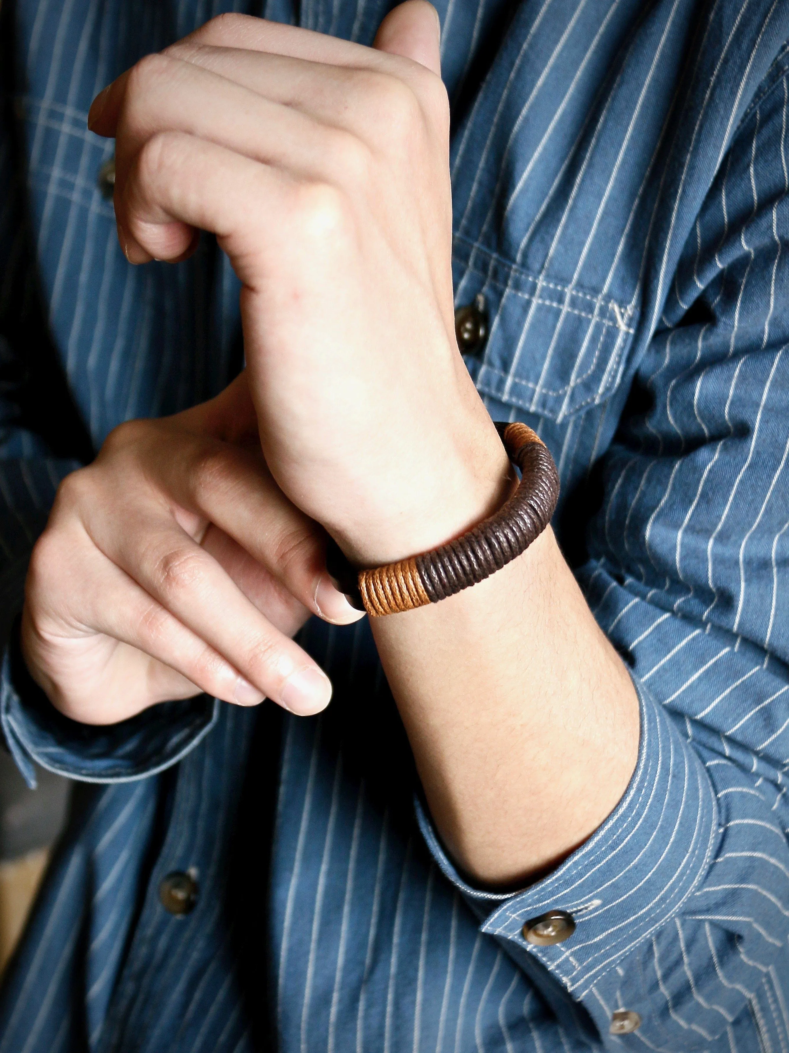 Real Leather Binding Bracelet