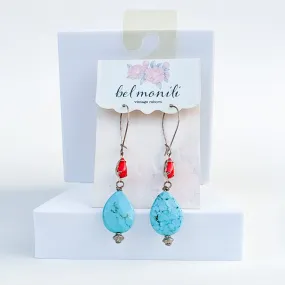 Red and turquoise teardrop earrings