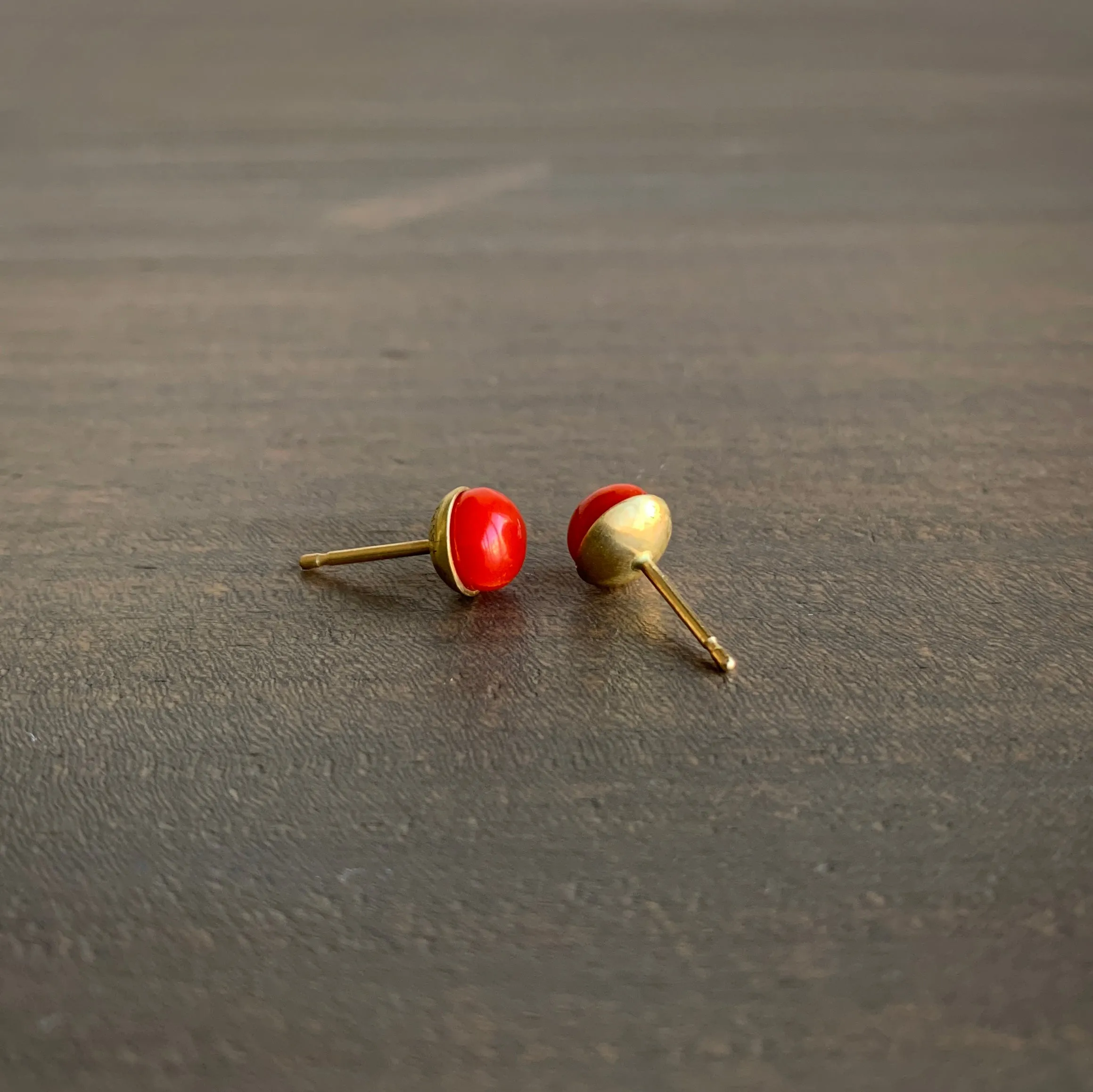 Red Coral Button Studs