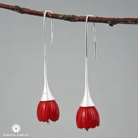 Red Lily of the Valley Flower Earrings