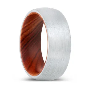 REDEMPTION | IRON Wood, White Tungsten Ring, Brushed, Domed