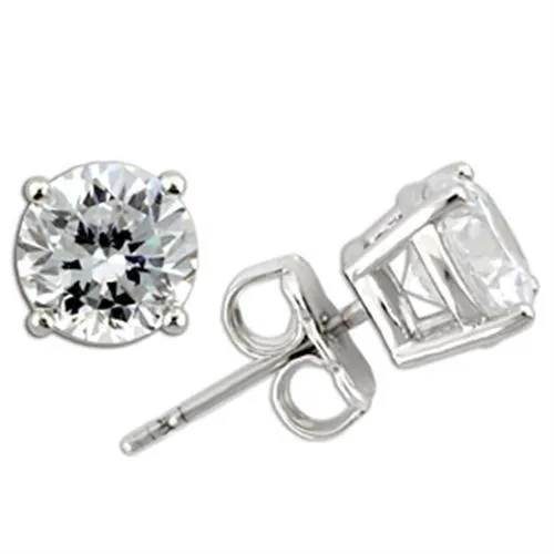 Rhodium 925 Sterling Silver Earrings with AAA Grade CZ in Clear for Women Clear Stone Color Style 0W173