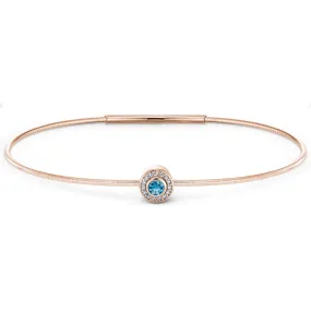 Rose Gold Finish Finish Sterling Silver Round Simulated Blue Topaz Birth Gem Bracelet with Simulated Diamonds