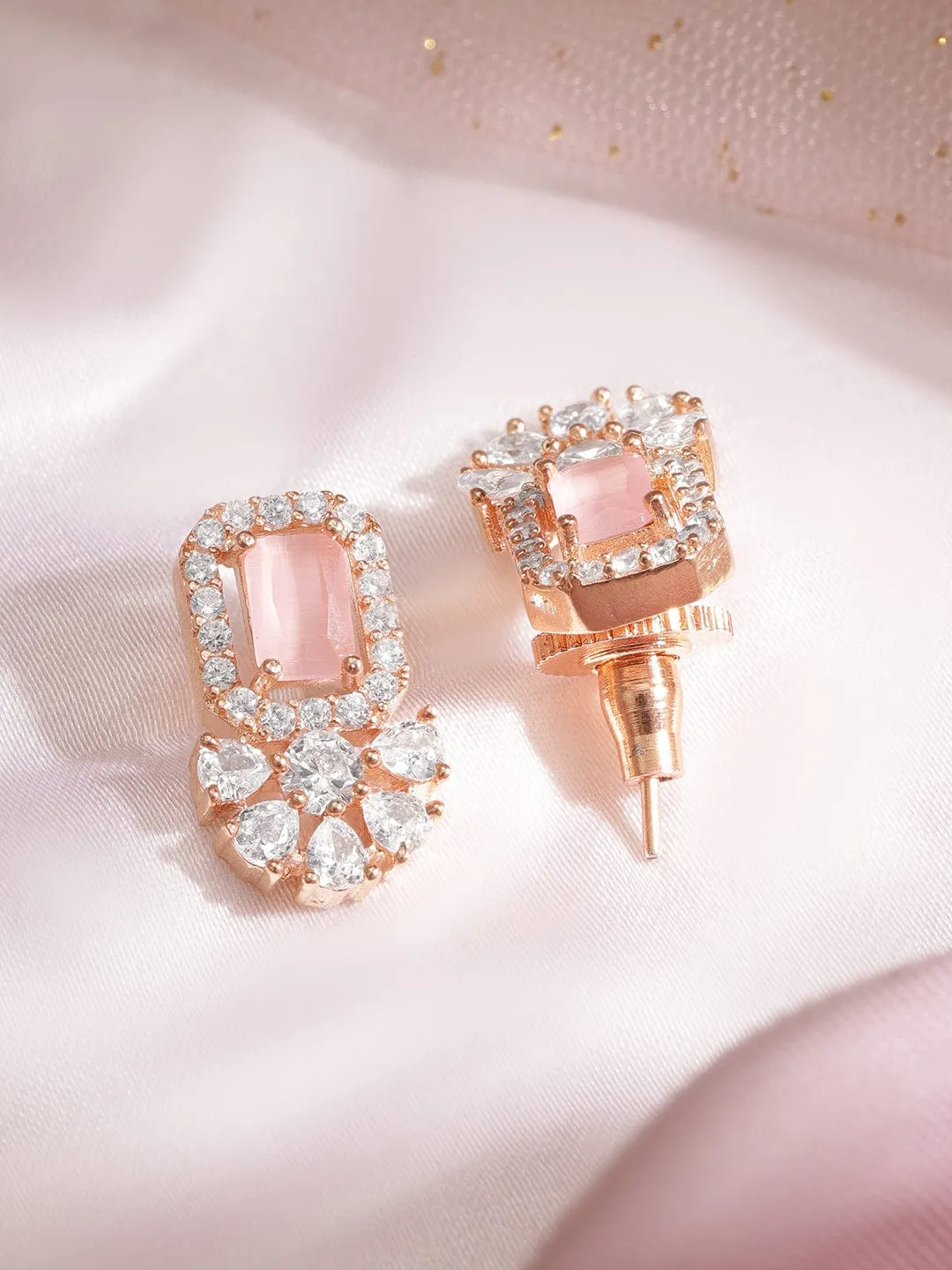 Rose Gold Plated Coral pink Ad  Studded Flowerlets  studs