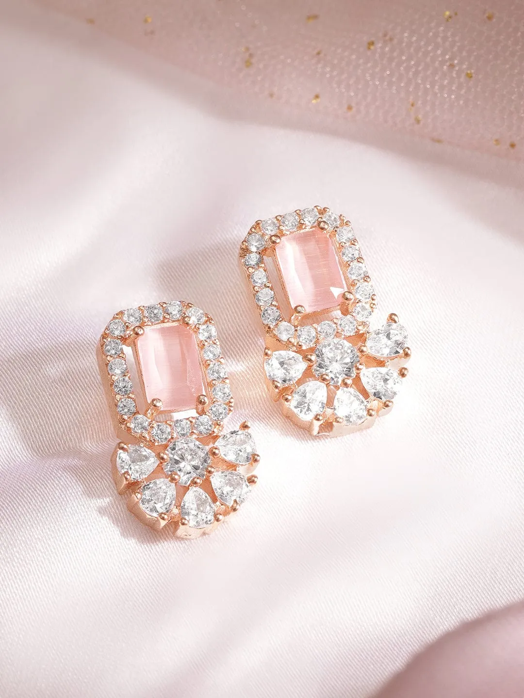 Rose Gold Plated Coral pink Ad  Studded Flowerlets  studs