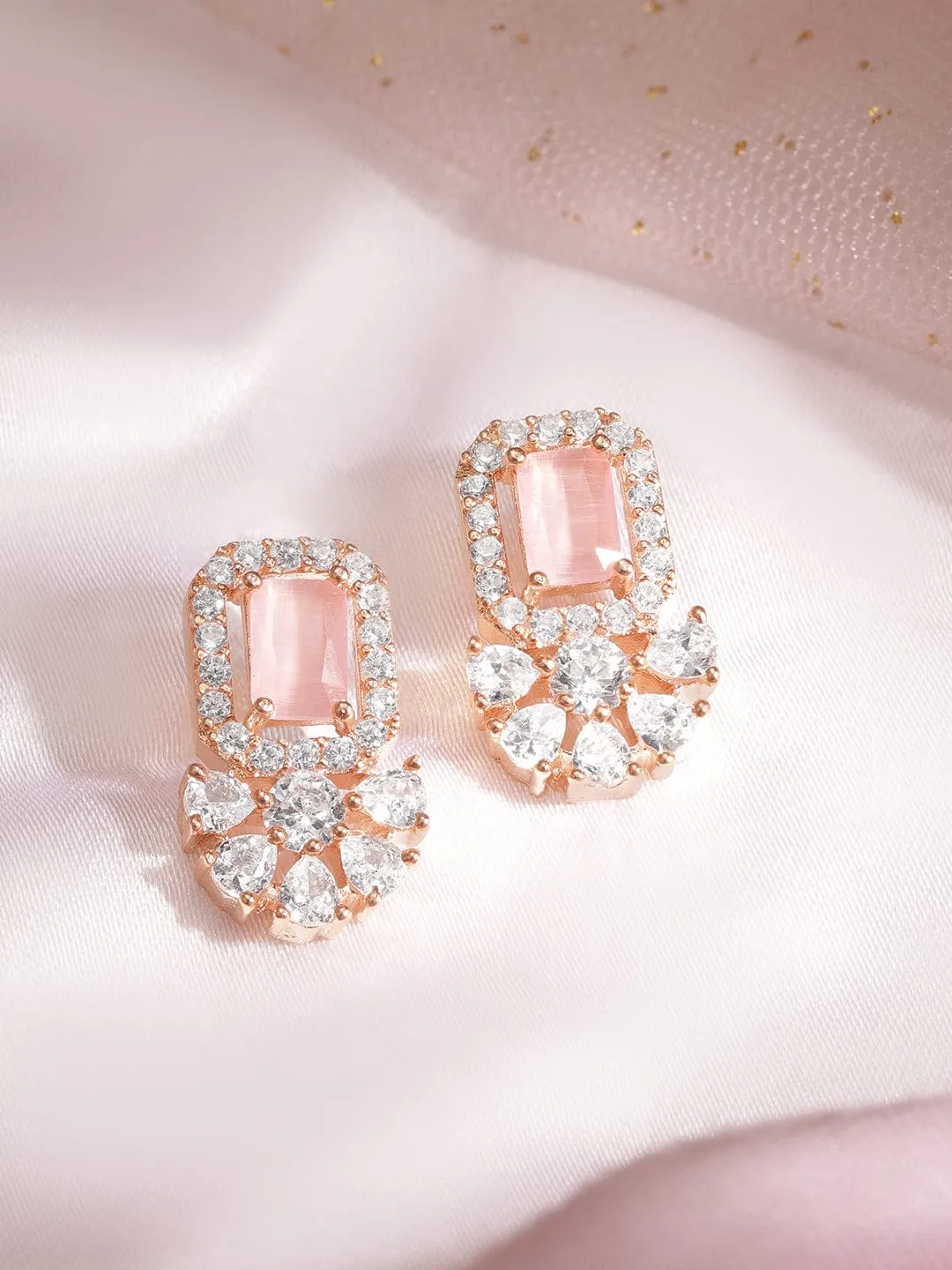 Rose Gold Plated Coral pink Ad  Studded Flowerlets  studs