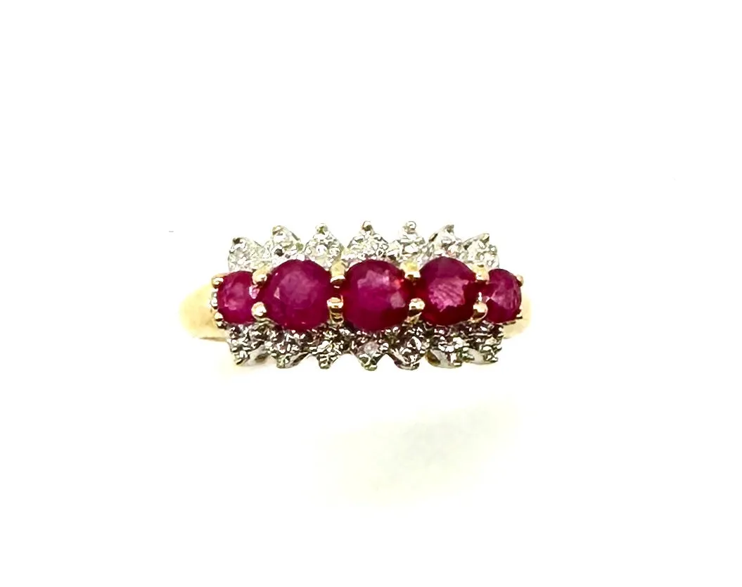 Ruby & Diamond Accent 3 Row Ring