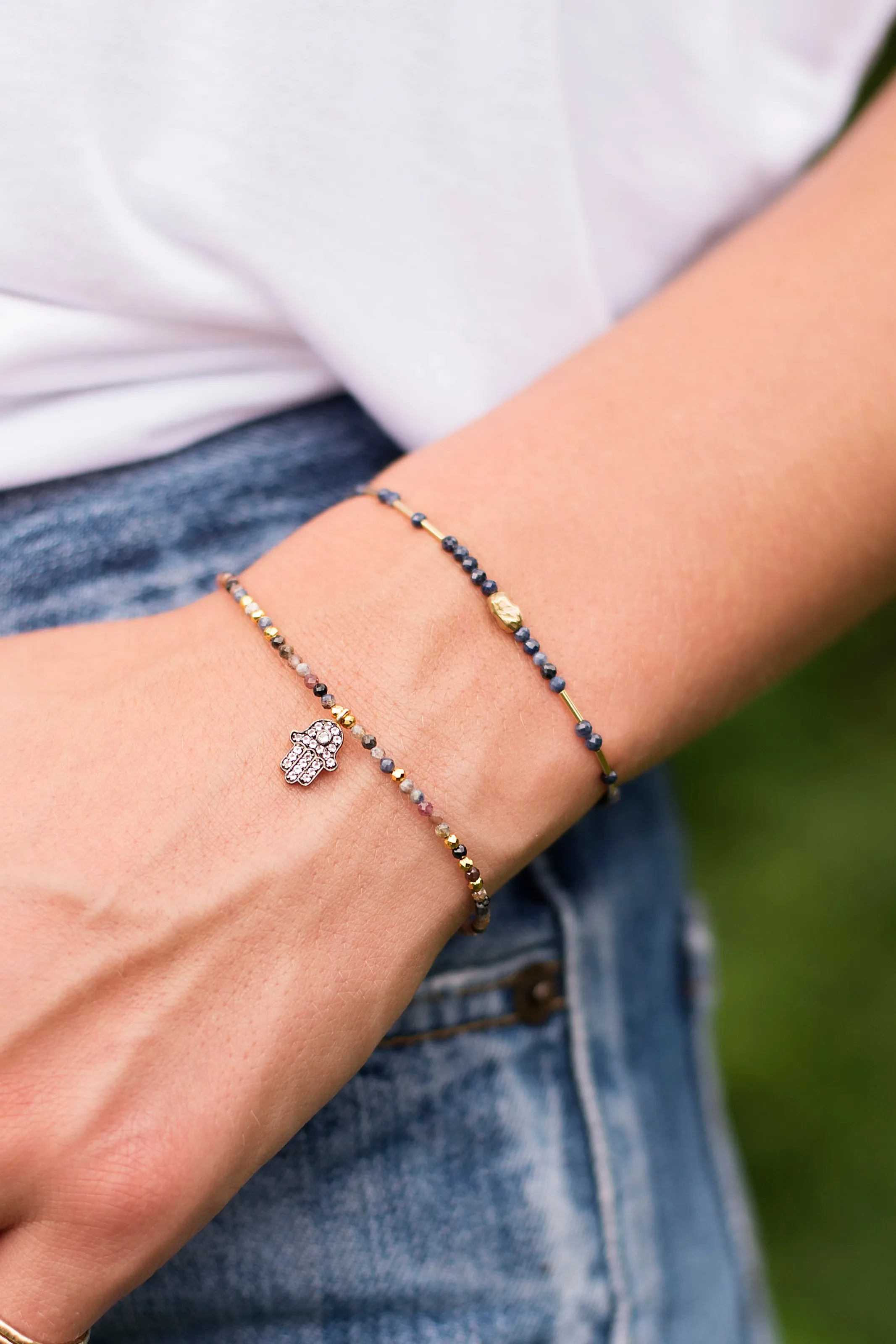 Ruby Sapphire Hamsa Bracelet