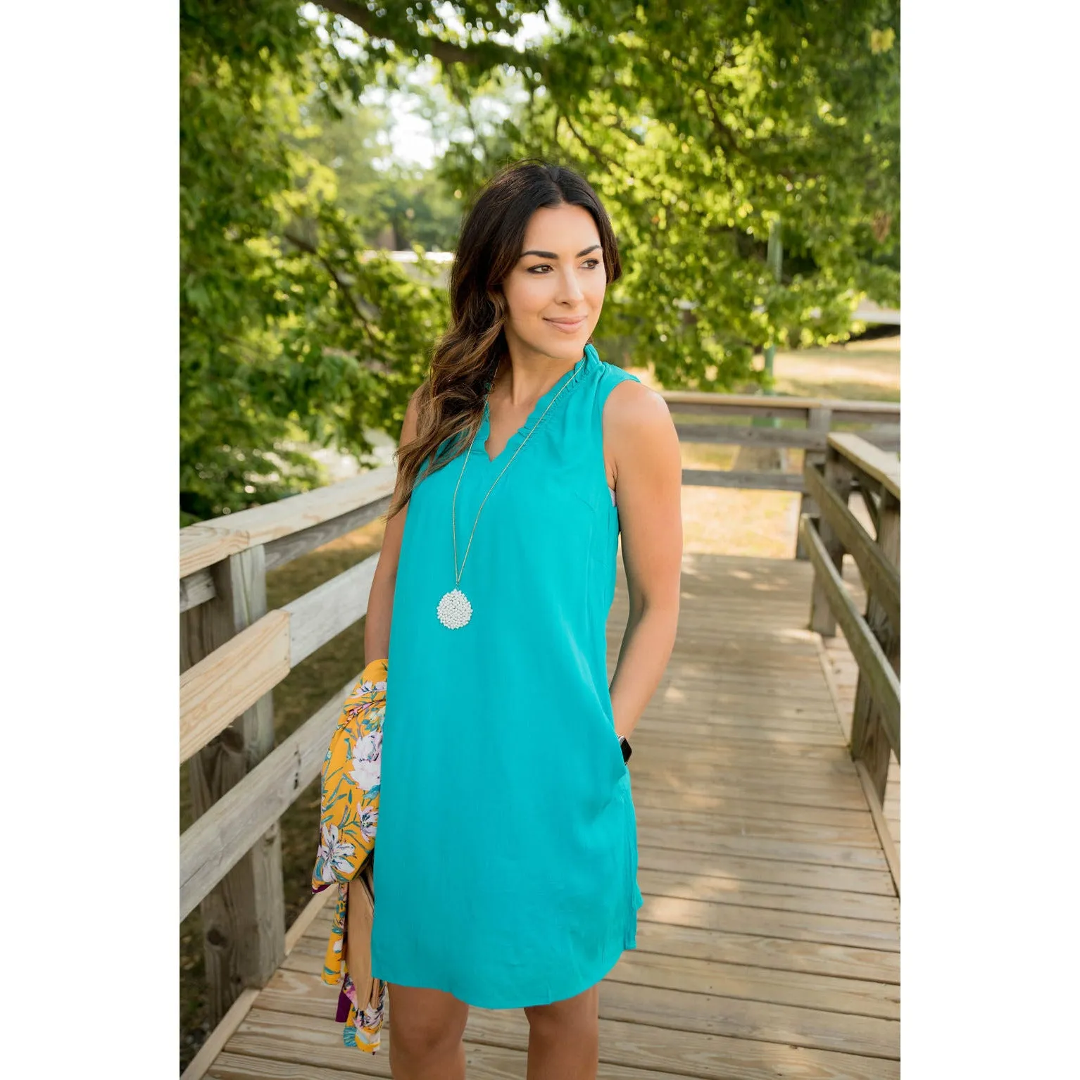 Ruffle Neck Accent Dress