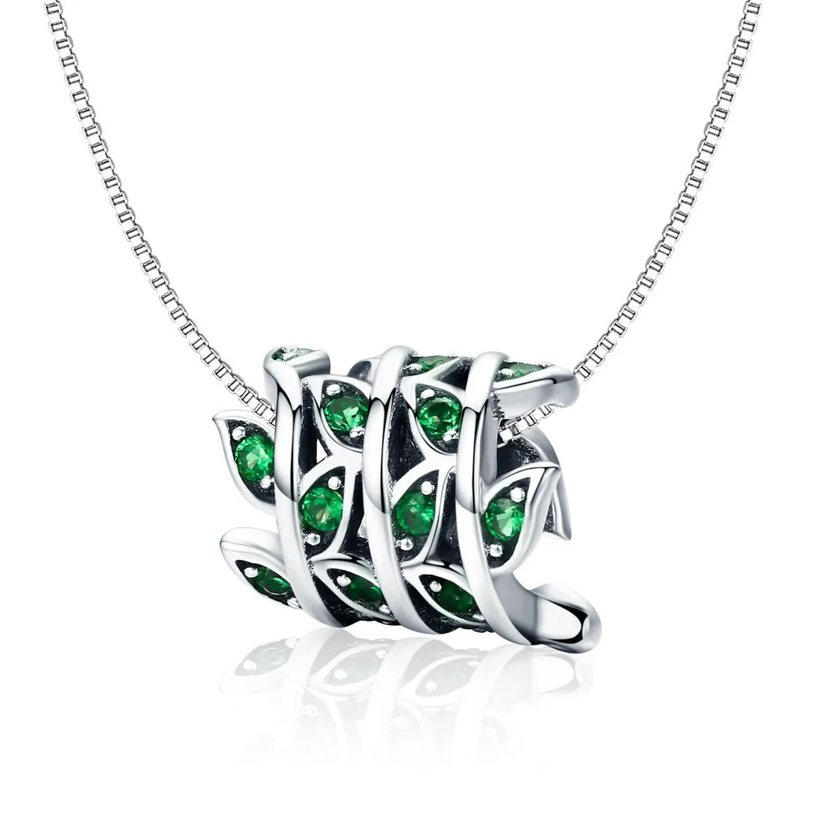 S925 Silver Emerald Green Grass Charm Beads For Bracelet