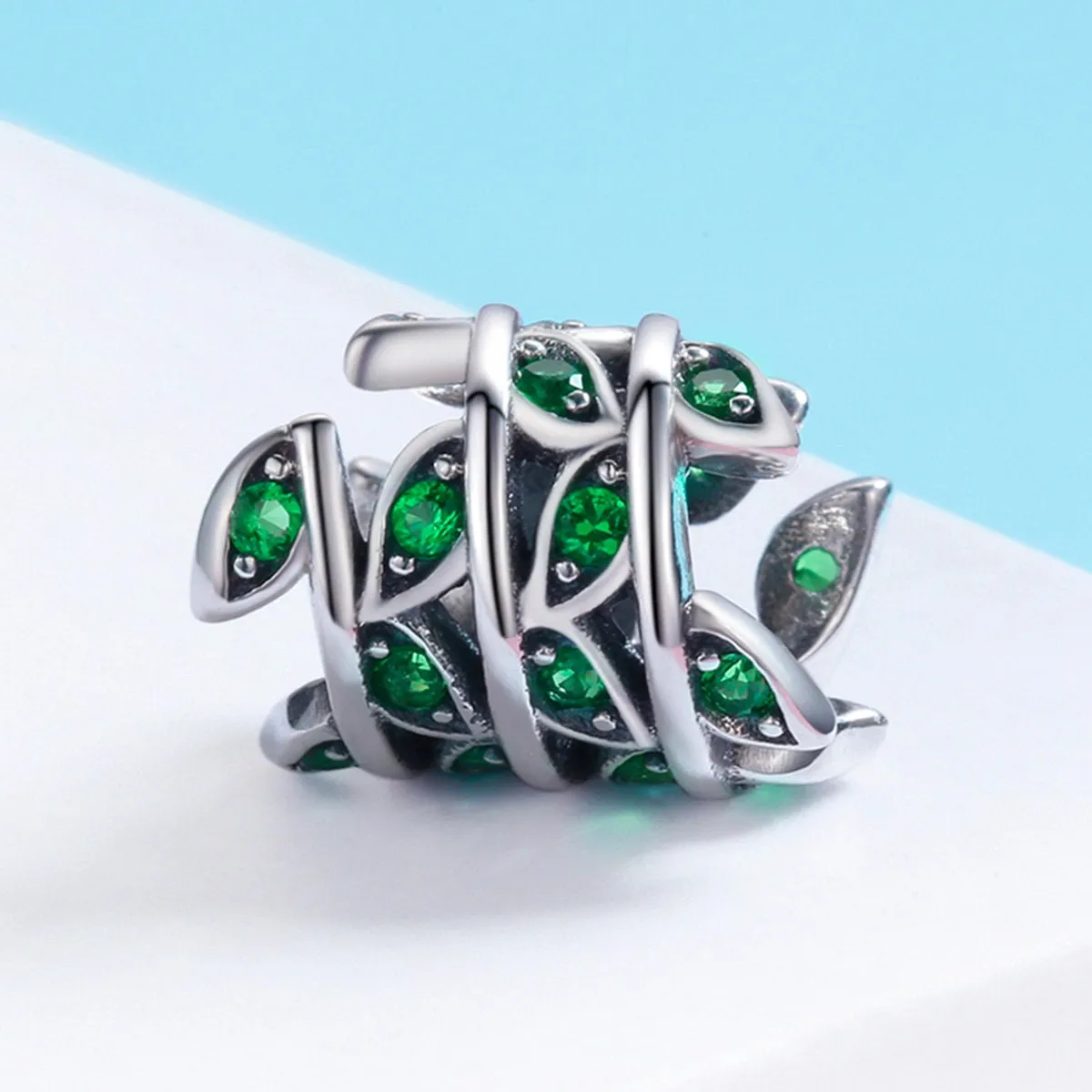 S925 Silver Emerald Green Grass Charm Beads For Bracelet