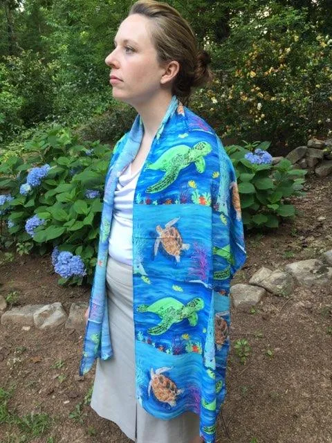 Sea Turtles Animal Viscose Scarf- Green Sea Turtle and Loggerhead Sea Turtle - Wisdom and The Pilgrim