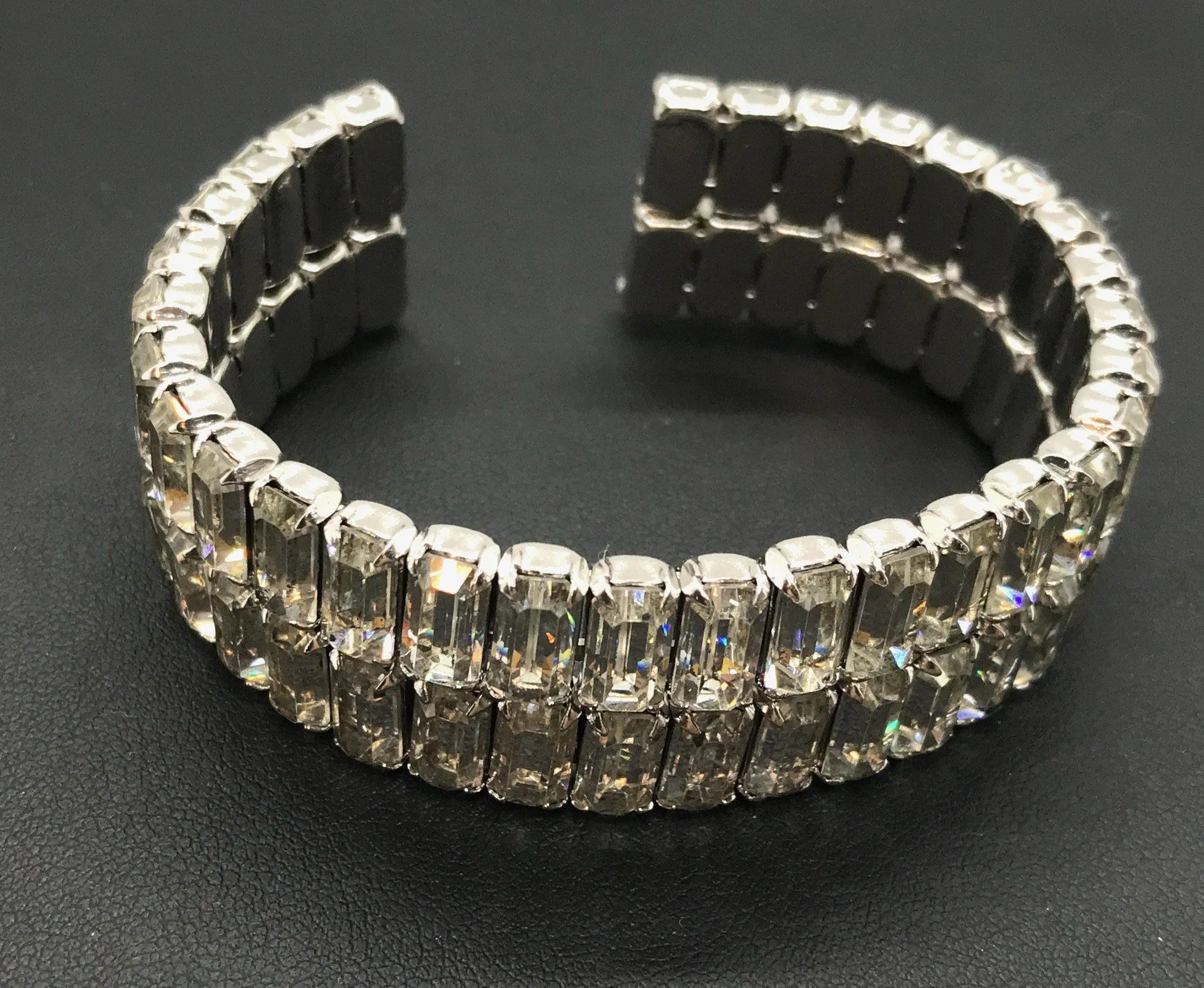 Serious Bling Vintage Double Row Emerald Cut Cuff Bracelet