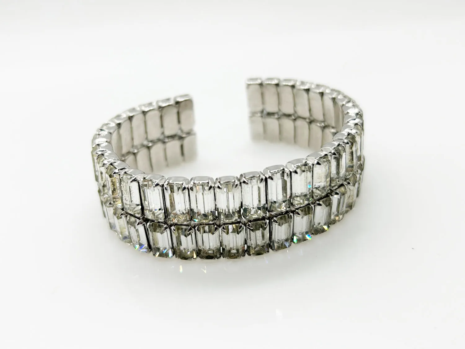 Serious Bling Vintage Double Row Emerald Cut Cuff Bracelet