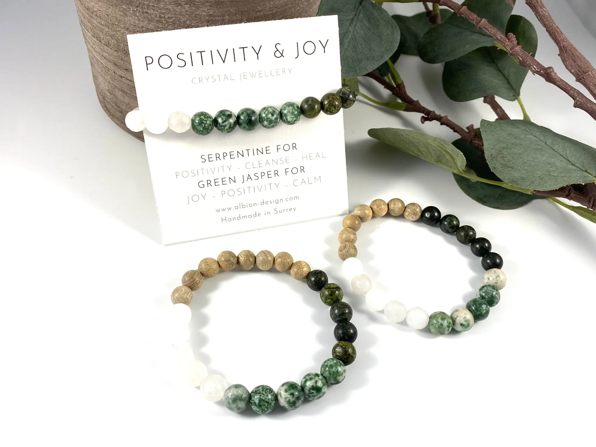 Serpentine and Green Spot Jasper Diffuser Bracelet