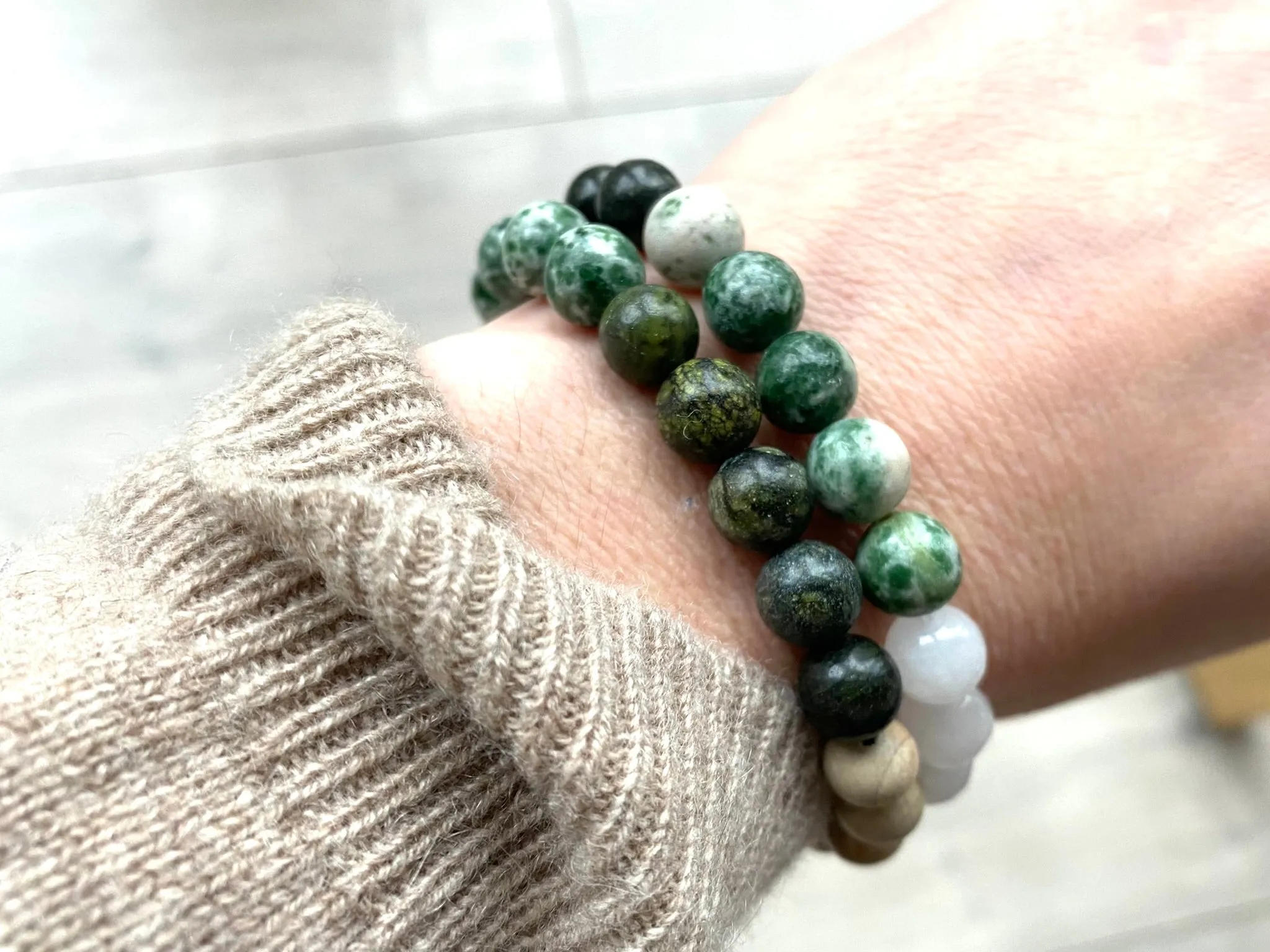 Serpentine and Green Spot Jasper Diffuser Bracelet