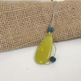 Serpentine New Jade Wire Wrapped Pendant Necklace