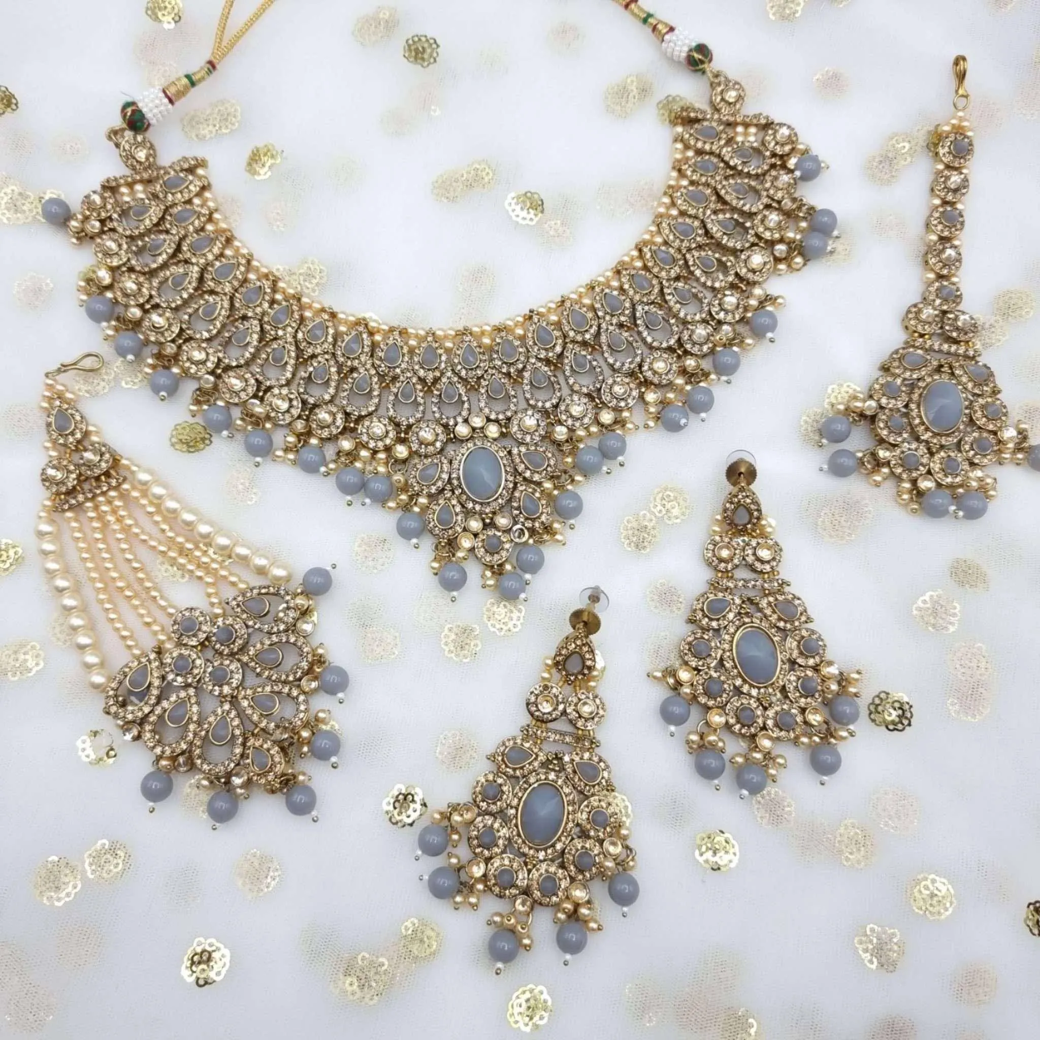 Shabnam Polki Bridal Choker Set Grey