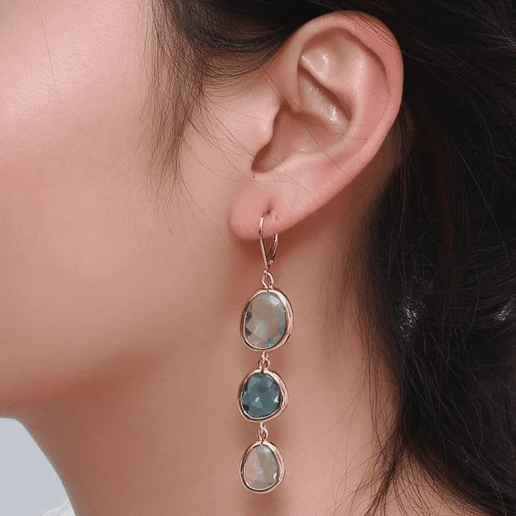 Shades Graduated Tri-Tone Dangling Crystal Lever Back Earrings ~ Five Colors to Choose