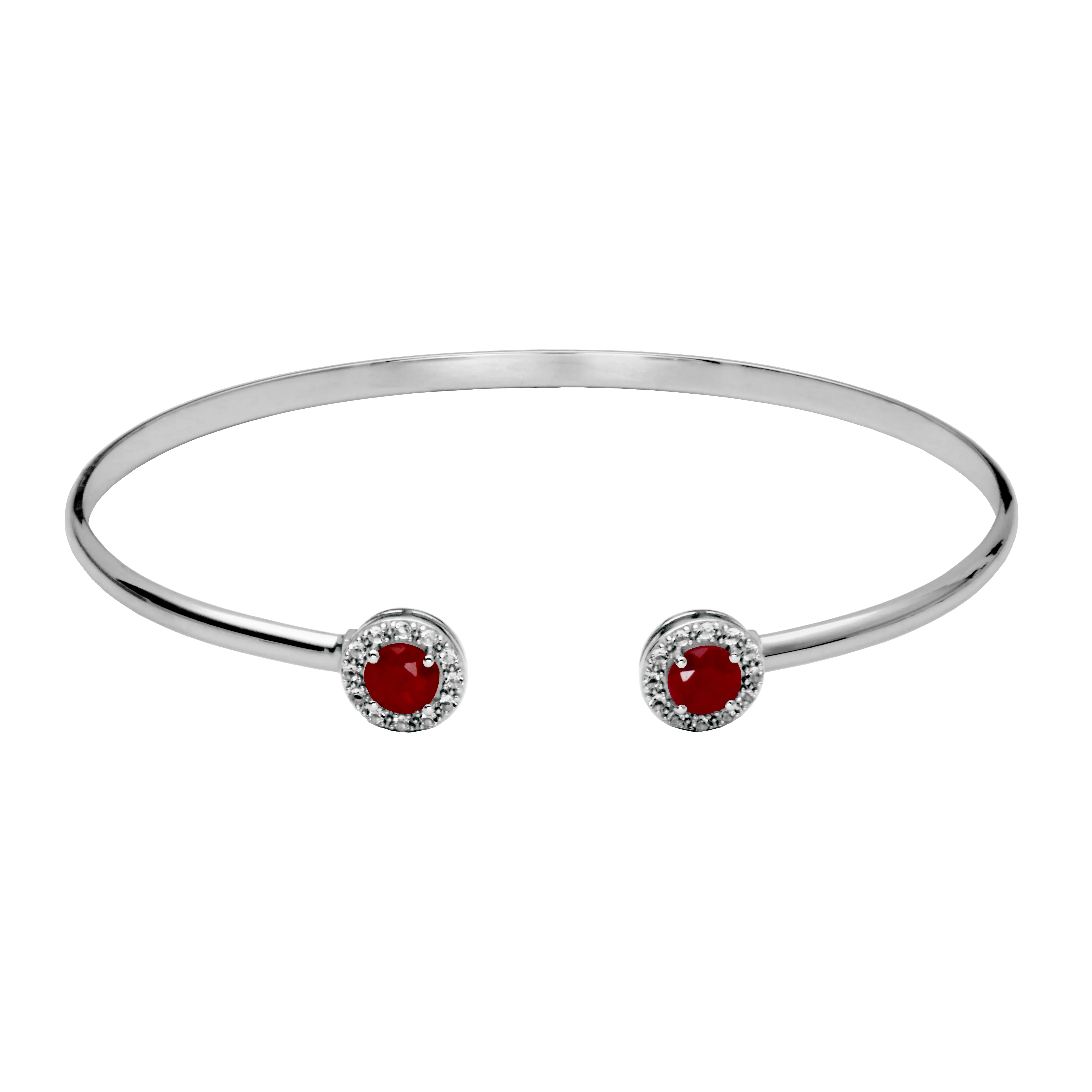 Silver Birthstone Cuff Bracelet- Dyed red Corundum Ruby