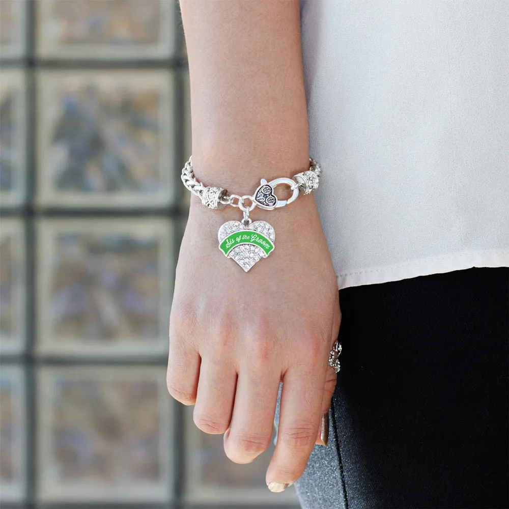 Silver Emerald Green Sis of the Groom Pave Heart Charm Braided Bracelet