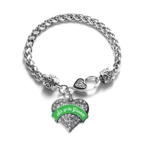 Silver Emerald Green Sis of the Groom Pave Heart Charm Braided Bracelet