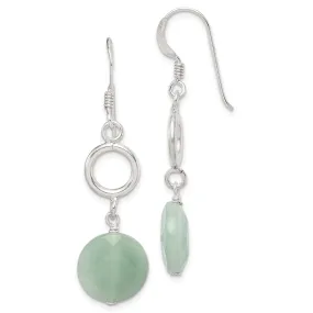 Silver Genuine Green Jade Dangle Earrings