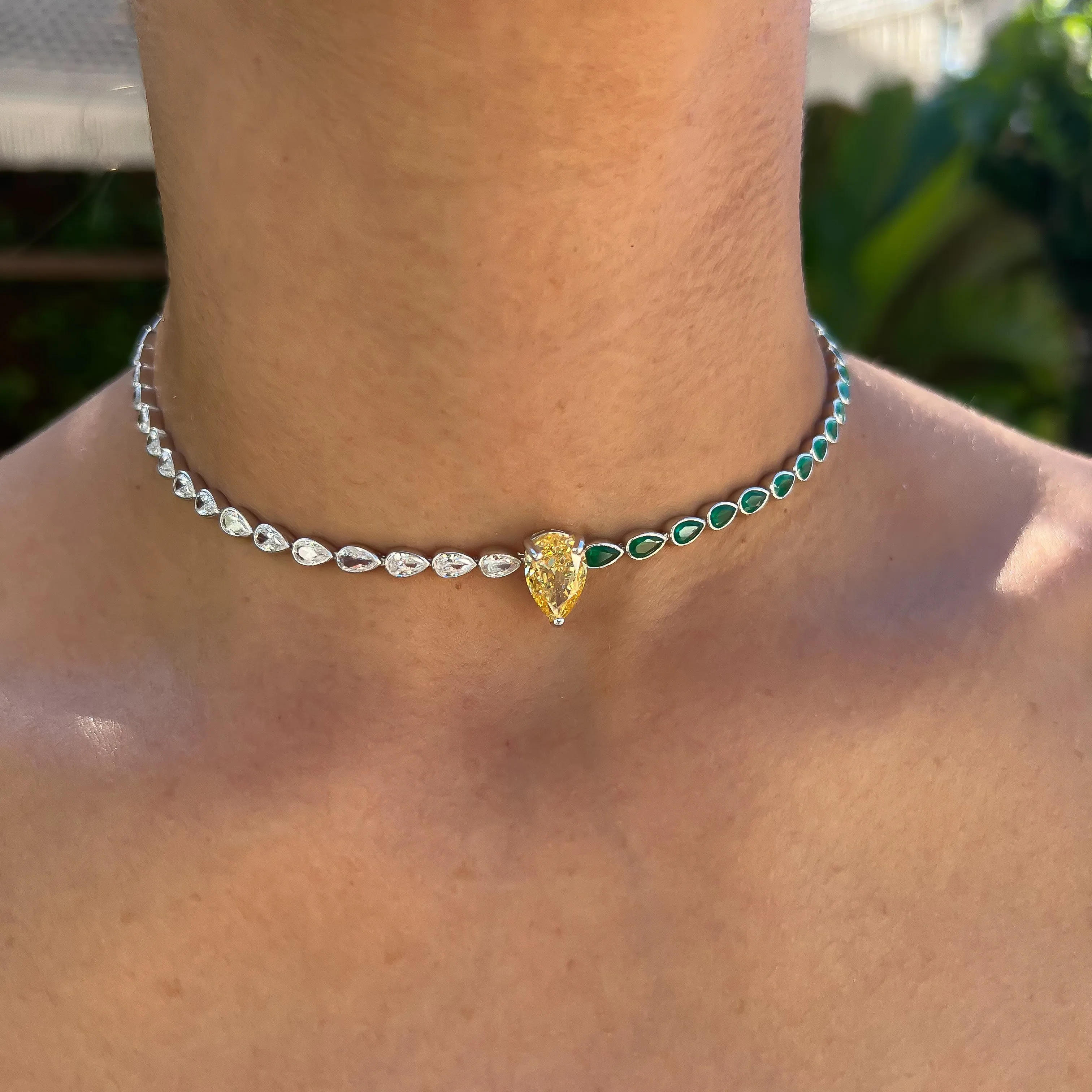 Silver gold plated yellow pear multicolor choker