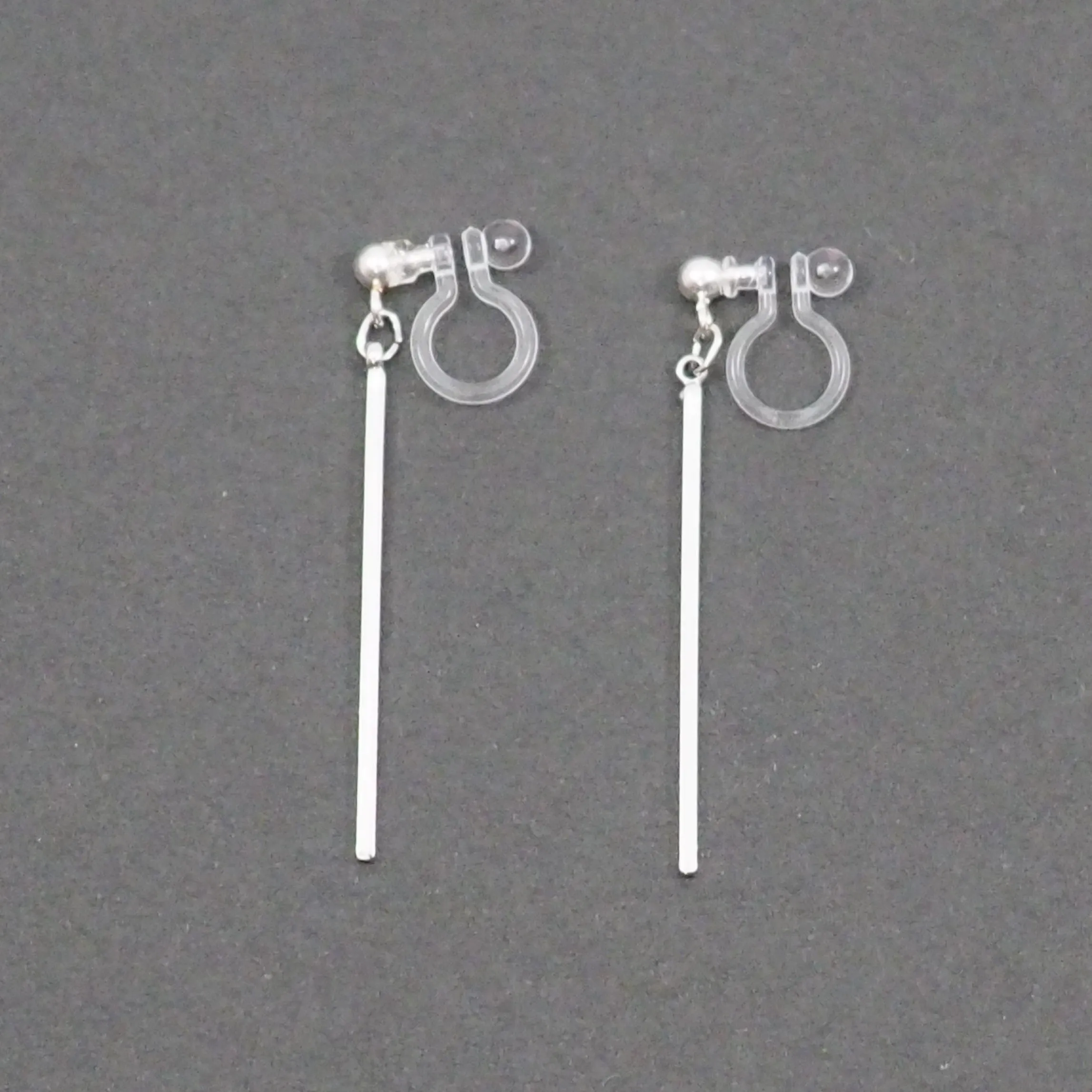 Silver Long Bar Invisible Clip On Earrings