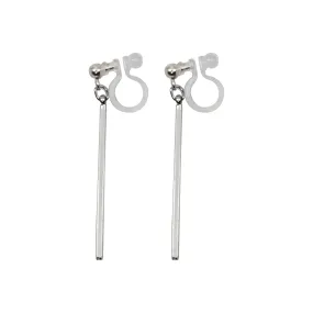 Silver Long Bar Invisible Clip On Earrings