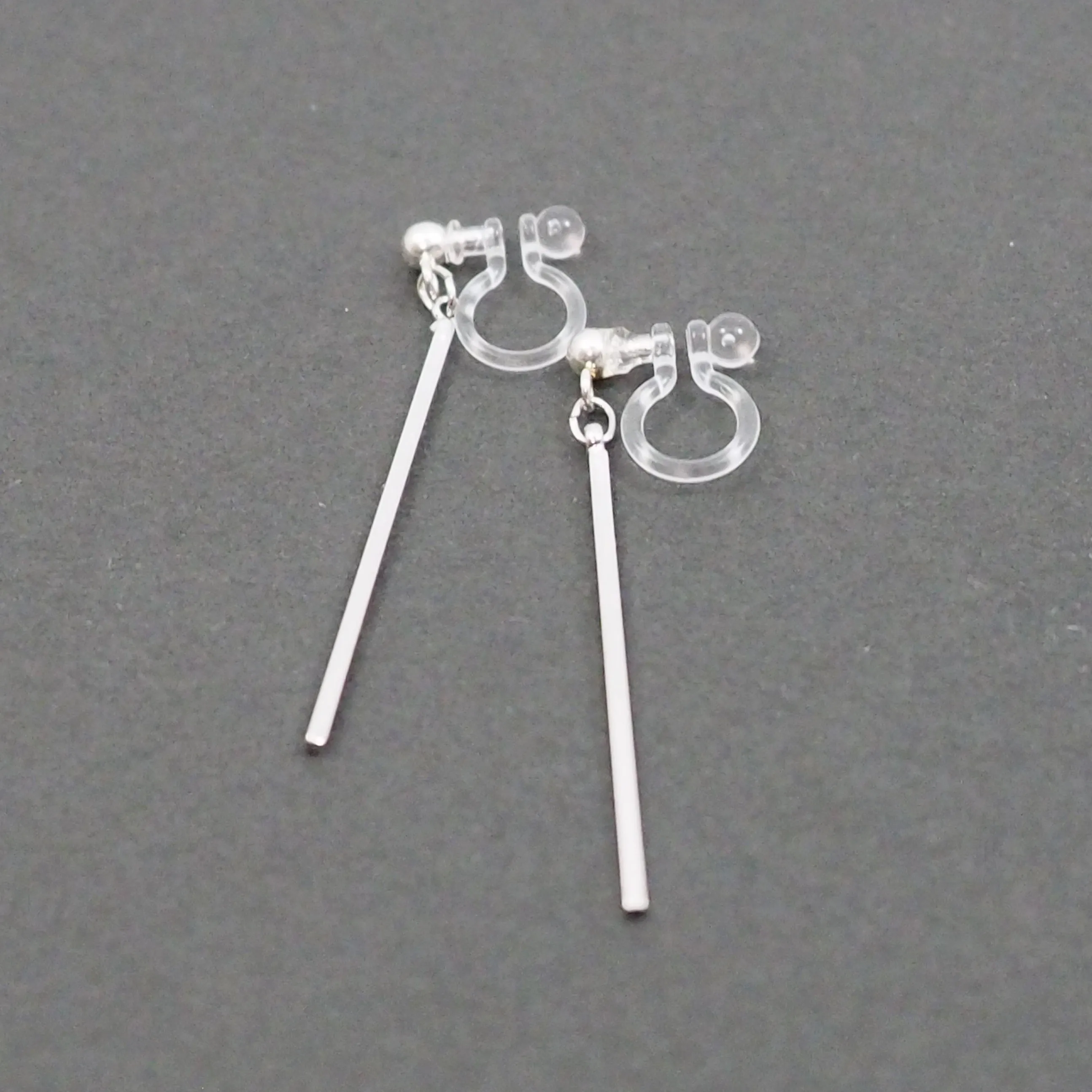 Silver Long Bar Invisible Clip On Earrings