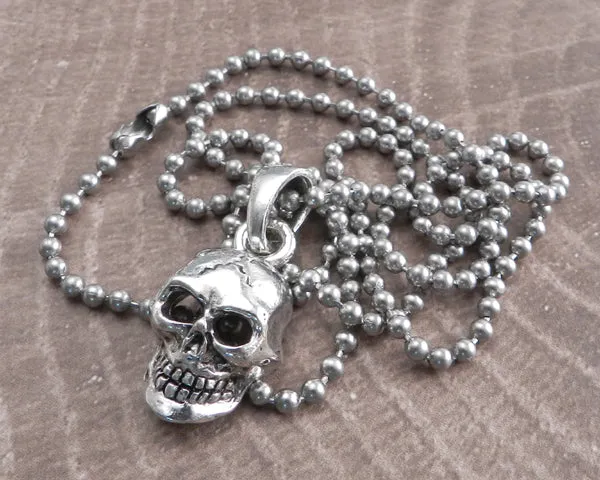 Skull Pendant on Stainless Steel Ball Chain Necklace