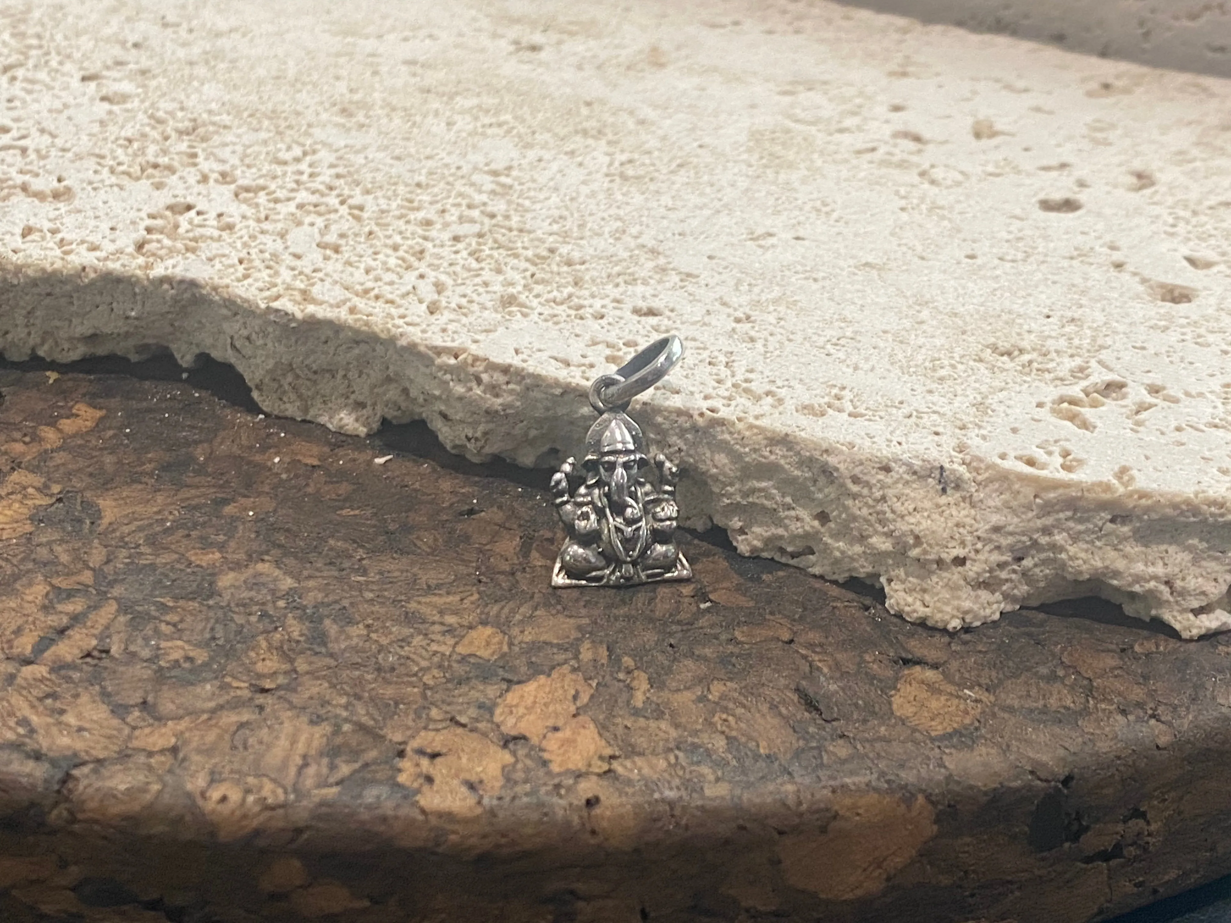 Small Seated Silver Ganesh Pendant