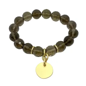 Smoke Topaz Matte Gold Charm Stretch Bracelet