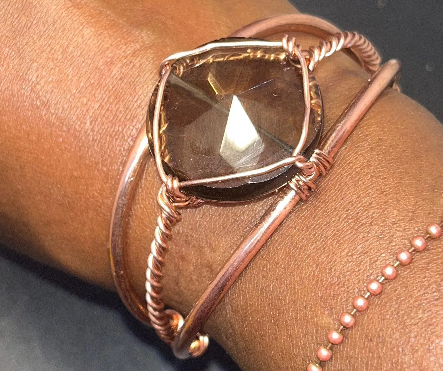 Smoky Quartz Crystal Copper Bracelet Wire wrapped Handmade