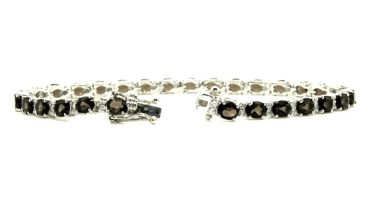 Smoky/Brown Quartz & Cubic Zirconia Bracelet in Sterling Silver