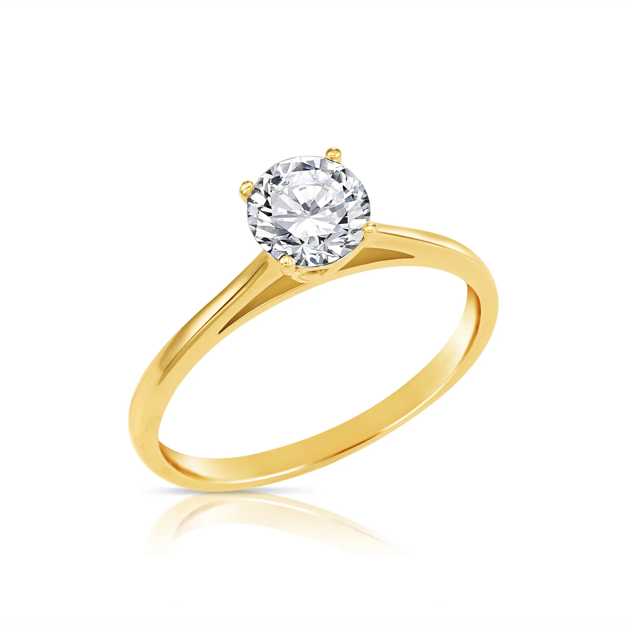 Solid 14k Gold Round CZ Ring, Engagement & Promise Ring, 1 Ct Size