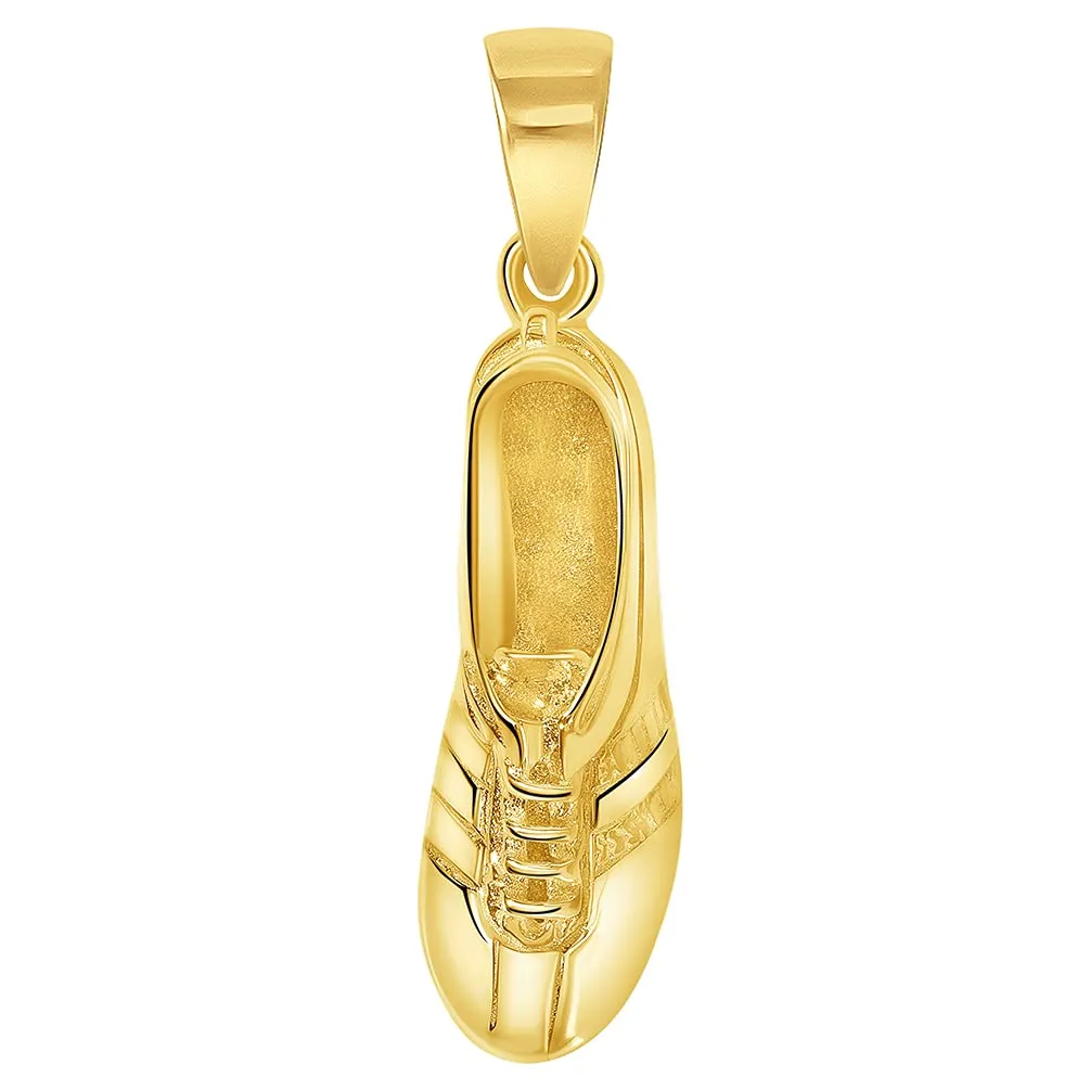 Solid 14k Yellow Gold 3D Soccer Cleet Shoe Charm Football Sports Pendant with Figaro Chain Necklace