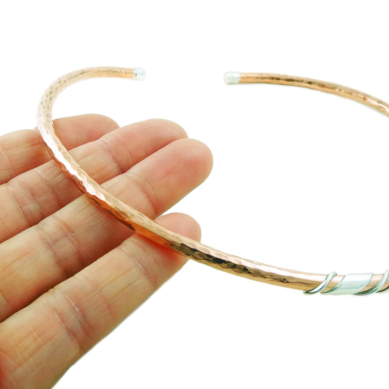 Solid Hammered Copper and 925 Silver Choker Torc