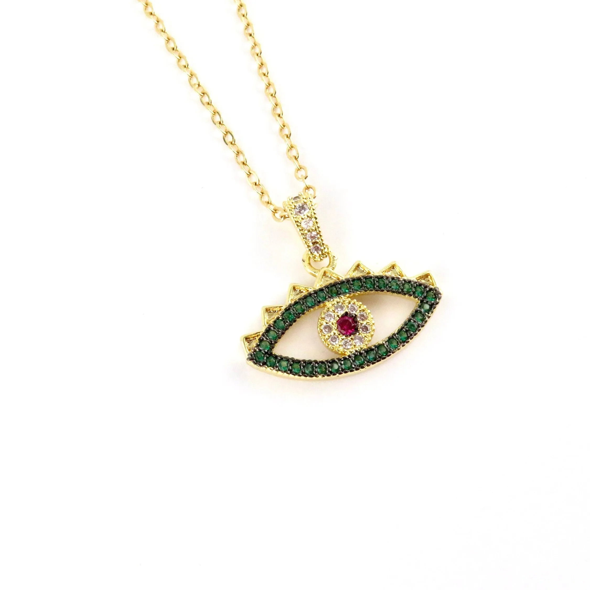 Sparkly Green and Pink Fancy Eye Necklace