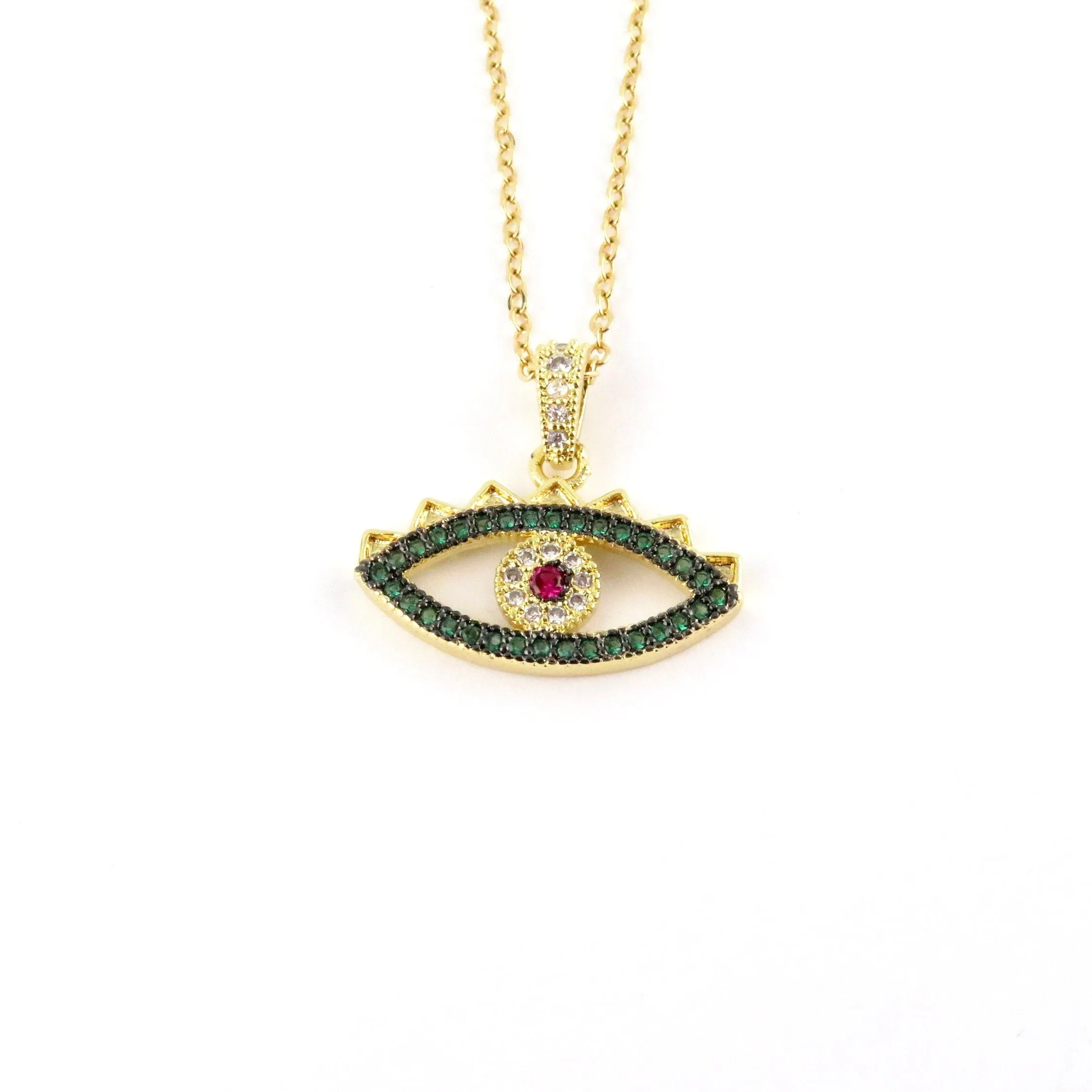 Sparkly Green and Pink Fancy Eye Necklace